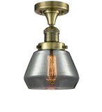 1-Light 6.75" Antique Brass Semi-Flush Mount - Plated Smoke Fulton Glass LED