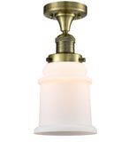 1-Light 6" Antique Brass Semi-Flush Mount - Matte White Canton Glass LED