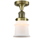 1-Light 6" Antique Brass Semi-Flush Mount - Matte White Small Canton Glass LED