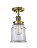 1-Light 6" Antique Brass Semi-Flush Mount - Clear Canton Glass LED