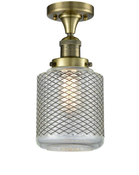 517-1CH-AB-G262-LED 1-Light 6" Stanton Antique Brass Semi-Flush Mount - Vintage Wire Mesh Stanton Glass