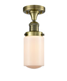 1-Light 4.5" Antique Brass Semi-Flush Mount - Matte White Cased Dover Glass LED