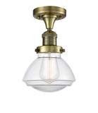 1-Light 6.75" Antique Brass Semi-Flush Mount - Clear Olean Glass LED