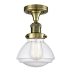 1-Light 6.75" Antique Brass Semi-Flush Mount - Seedy Olean Glass LED