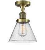 1-Light 7.75" Antique Brass Semi-Flush Mount - Seedy Large Cone Glass LED