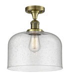 1-Light 12" Antique Brass Semi-Flush Mount - Seedy X-Large Bell Glass LED