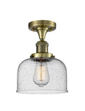 1-Light 8" Antique Brass Semi-Flush Mount - Seedy Large Bell Glass LED