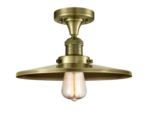 517-1CH-AB-MFR-AB-12 1-Light 12" Antique Brass Semi-Flush Mount - Antique Brass Appalachian Shade - LED Bulb - Dimmensions: 12 x 12 x 6.75 - Sloped Ceiling Compatible: No