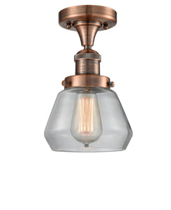 1-Light 6.75" Antique Brass Semi-Flush Mount - Clear Fulton Glass LED