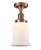 517-1CH-AC-G181 1-Light 6" Antique Copper Semi-Flush Mount - Matte White Canton Glass - LED Bulb - Dimmensions: 6 x 6 x 11.5 - Sloped Ceiling Compatible: No