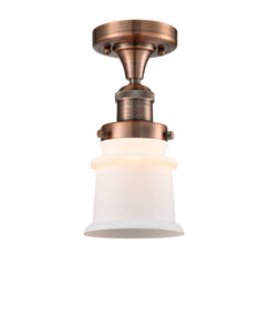 1-Light 6" Antique Brass Semi-Flush Mount - Matte White Small Canton Glass LED