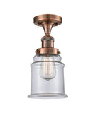 517-1CH-AC-G182 1-Light 6" Antique Copper Semi-Flush Mount - Clear Canton Glass - LED Bulb - Dimmensions: 6 x 6 x 11.5 - Sloped Ceiling Compatible: No