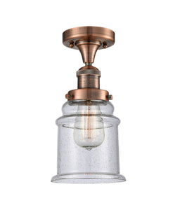 1-Light 6" Antique Brass Semi-Flush Mount - Seedy Canton Glass LED