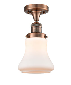 1-Light 6.25" Antique Brass Semi-Flush Mount - Matte White Bellmont Glass LED
