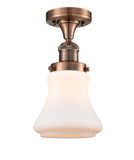 517-1CH-AC-G191 1-Light 6.25" Antique Copper Semi-Flush Mount - Matte White Bellmont Glass - LED Bulb - Dimmensions: 6.25 x 6.25 x 11.5 - Sloped Ceiling Compatible: No