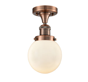 1-Light 6" Beacon Semi-Flush Mount - Globe-Orb Matte White Glass - Choice of Finish And Incandesent Or LED Bulbs