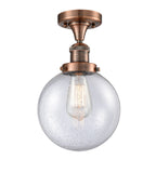 1-Light 8" Beacon Semi-Flush Mount - Globe-Orb Seedy Glass - Choice of Finish And Incandesent Or LED Bulbs
