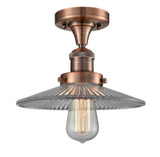 517-1CH-AC-G2 1-Light 8.5" Antique Copper Semi-Flush Mount - Clear Halophane Glass - LED Bulb - Dimmensions: 8.5 x 8.5 x 8 - Sloped Ceiling Compatible: No