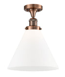 517-1CH-AC-G41-L 1-Light 12" Antique Copper Semi-Flush Mount - Matte White Cased Cone 12" Glass - LED Bulb - Dimmensions: 12 x 12 x 16 - Sloped Ceiling Compatible: No