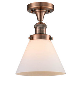 1-Light 7.75" Antique Brass Semi-Flush Mount - Matte White Cased Large Cone Glass LED