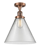 517-1CH-AC-G42-L 1-Light 12" Antique Copper Semi-Flush Mount - Clear Cone 12" Glass - LED Bulb - Dimmensions: 12 x 12 x 16 - Sloped Ceiling Compatible: No