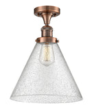 517-1CH-AC-G44-L 1-Light 12" Antique Copper Semi-Flush Mount - Seedy Cone 12" Glass - LED Bulb - Dimmensions: 12 x 12 x 16 - Sloped Ceiling Compatible: No