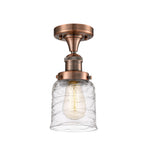 517-1CH-AC-G513 1-Light 5" Antique Copper Semi-Flush Mount - Clear Deco Swirl Small Bell Glass - LED Bulb - Dimmensions: 5 x 5 x 9 - Sloped Ceiling Compatible: No