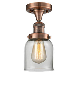 1-Light 5" Antique Brass Semi-Flush Mount - Clear Small Bell Glass LED