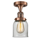 517-1CH-AC-G52 1-Light 5" Antique Copper Semi-Flush Mount - Clear Small Bell Glass - LED Bulb - Dimmensions: 5 x 5 x 9 - Sloped Ceiling Compatible: No