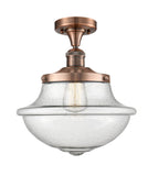 517-1CH-AC-G544 1-Light 11.75" Antique Copper Semi-Flush Mount - Seedy Large Oxford Glass - LED Bulb - Dimmensions: 11.75 x 11.75 x 13.5 - Sloped Ceiling Compatible: No