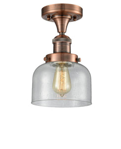 1-Light 8" Antique Brass Semi-Flush Mount - Seedy Large Bell Glass LED