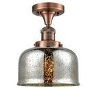 517-1CH-AC-G78 1-Light 8" Antique Copper Semi-Flush Mount - Silver Plated Mercury Large Bell Glass - LED Bulb - Dimmensions: 8 x 8 x 9 - Sloped Ceiling Compatible: No
