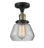 517-1CH-BAB-G172 1-Light 6.75" Black Antique Brass Semi-Flush Mount - Clear Fulton Glass - LED Bulb - Dimmensions: 6.75 x 6.75 x 10.5 - Sloped Ceiling Compatible: No