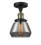 517-1CH-BAB-G173 1-Light 6.75" Black Antique Brass Semi-Flush Mount - Plated Smoke Fulton Glass - LED Bulb - Dimmensions: 6.75 x 6.75 x 10.5 - Sloped Ceiling Compatible: No