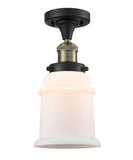 517-1CH-BAB-G181 1-Light 6" Black Antique Brass Semi-Flush Mount - Matte White Canton Glass - LED Bulb - Dimmensions: 6 x 6 x 11.5 - Sloped Ceiling Compatible: No