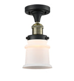 517-1CH-BAB-G181S 1-Light 6" Black Antique Brass Semi-Flush Mount - Matte White Small Canton Glass - LED Bulb - Dimmensions: 6 x 6 x 11.5 - Sloped Ceiling Compatible: No