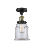 517-1CH-BAB-G182 1-Light 6" Black Antique Brass Semi-Flush Mount - Clear Canton Glass - LED Bulb - Dimmensions: 6 x 6 x 11.5 - Sloped Ceiling Compatible: No