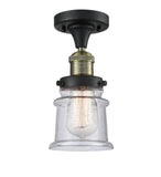 517-1CH-BAB-G184S 1-Light 6" Black Antique Brass Semi-Flush Mount - Seedy Small Canton Glass - LED Bulb - Dimmensions: 6 x 6 x 11.5 - Sloped Ceiling Compatible: No