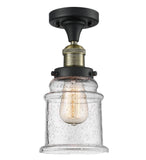 517-1CH-BAB-G184 1-Light 6" Black Antique Brass Semi-Flush Mount - Seedy Canton Glass - LED Bulb - Dimmensions: 6 x 6 x 11.5 - Sloped Ceiling Compatible: No