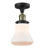 517-1CH-BAB-G191 1-Light 6.25" Black Antique Brass Semi-Flush Mount - Matte White Bellmont Glass - LED Bulb - Dimmensions: 6.25 x 6.25 x 11.5 - Sloped Ceiling Compatible: No