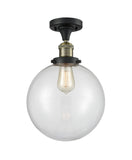 517-1CH-BAB-G202-10 1-Light 10" Black Antique Brass Semi-Flush Mount - Clear Beacon Glass - LED Bulb - Dimmensions: 10 x 10 x 13 - Sloped Ceiling Compatible: No