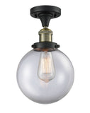 517-1CH-BAB-G202-8 1-Light 8" Black Antique Brass Semi-Flush Mount - Clear Beacon Glass - LED Bulb - Dimmensions: 8 x 8 x 13.25 - Sloped Ceiling Compatible: No