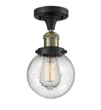 517-1CH-BAB-G204-6 1-Light 6" Black Antique Brass Semi-Flush Mount - Seedy Beacon Glass - LED Bulb - Dimmensions: 6 x 6 x 11.25 - Sloped Ceiling Compatible: No
