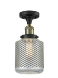 517-1CH-BAB-G262-LED 1-Light 6" Stanton Black Antique Brass Semi-Flush Mount - Vintage Wire Mesh Stanton Glass