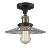 517-1CH-BAB-G2 1-Light 8.5" Black Antique Brass Semi-Flush Mount - Clear Halophane Glass - LED Bulb - Dimmensions: 8.5 x 8.5 x 8 - Sloped Ceiling Compatible: No