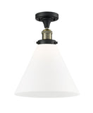 517-1CH-BAB-G41-L 1-Light 12" Black Antique Brass Semi-Flush Mount - Matte White Cased Cone 12" Glass - LED Bulb - Dimmensions: 12 x 12 x 16 - Sloped Ceiling Compatible: No