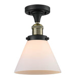 517-1CH-BAB-G41 1-Light 7.75" Black Antique Brass Semi-Flush Mount - Matte White Cased Large Cone Glass - LED Bulb - Dimmensions: 7.75 x 7.75 x 11.5 - Sloped Ceiling Compatible: No