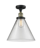 517-1CH-BAB-G42-L 1-Light 12" Black Antique Brass Semi-Flush Mount - Clear Cone 12" Glass - LED Bulb - Dimmensions: 12 x 12 x 16 - Sloped Ceiling Compatible: No