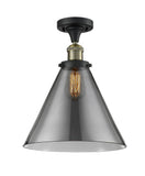 517-1CH-BAB-G43-L 1-Light 12" Black Antique Brass Semi-Flush Mount - Plated Smoke Cone 12" Glass - LED Bulb - Dimmensions: 12 x 12 x 16 - Sloped Ceiling Compatible: No