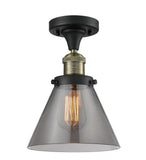 517-1CH-BAB-G43 1-Light 7.75" Black Antique Brass Semi-Flush Mount - Plated Smoke Large Cone Glass - LED Bulb - Dimmensions: 7.75 x 7.75 x 11.5 - Sloped Ceiling Compatible: No